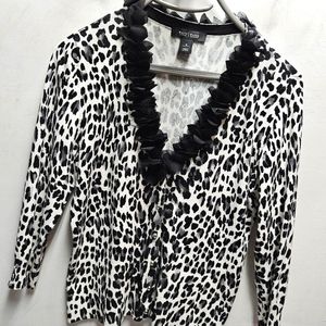 WHBM White House Black Market small leopard print cardigan sweater style top